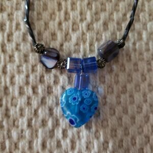 Blue Glass and Shell Necklace, Earrings and Bracelet